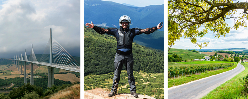 Millau Viaduct, happy biker and French vineyards